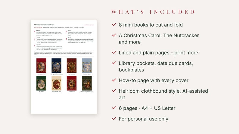 Christmas Mini Books Printable, Vintage Library Mini Journal Kit, Junk Journal Ornament image 3