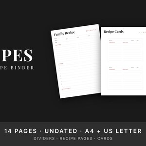 Red Family Recipe Binder Printable, Recipe Book Kit, 4x6 Recipe Cards, Dividers, Undated image 2