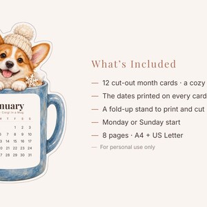 2027 Dog Desk Calendar, Printable Cozy Watercolor Dog Cut-Out Cards with Stand image 4