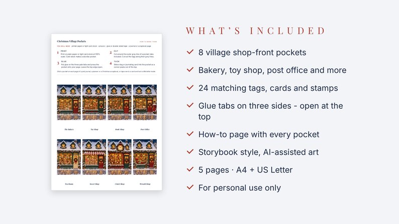 Christmas Junk Journal Pockets Printable, Village Shop Fronts, Interactive Ephemera Kit image 3