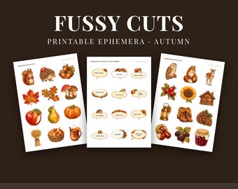 Autumn Harvest Fussy Cuts Printable, Fall Junk Journal Ephemera, Vintage Cut Outs