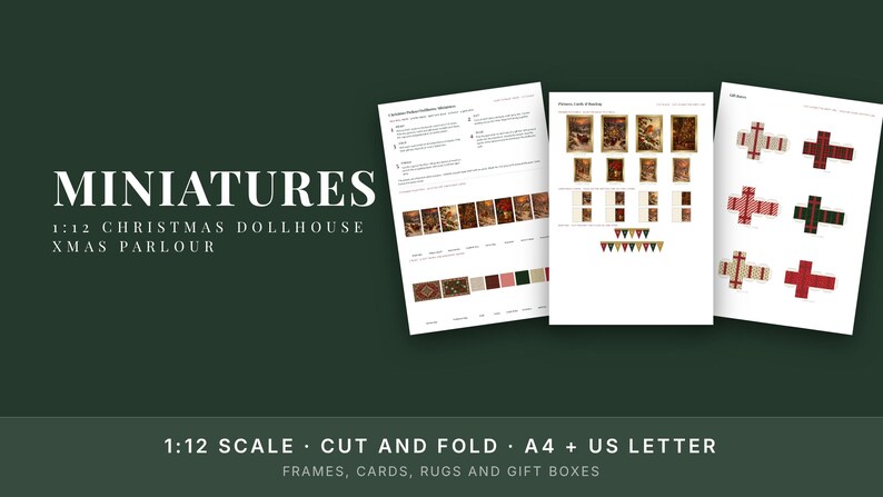 Christmas Dollhouse Miniatures Printable, 1:12 Scale Victorian Parlour Decor Kit image 2