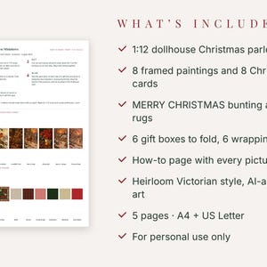 Christmas Dollhouse Miniatures Printable, 1:12 Scale Victorian Parlour Decor Kit image 3
