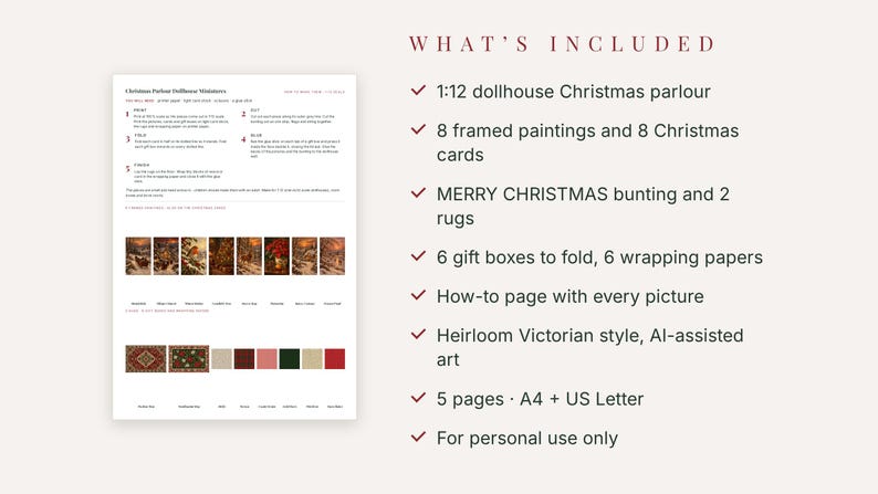 Christmas Dollhouse Miniatures Printable, 1:12 Scale Victorian Parlour Decor Kit image 3