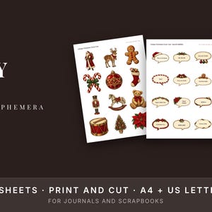 Vintage Christmas Fussy Cuts Printable, Junk Journal Ephemera, Cut Outs and Labels image 2