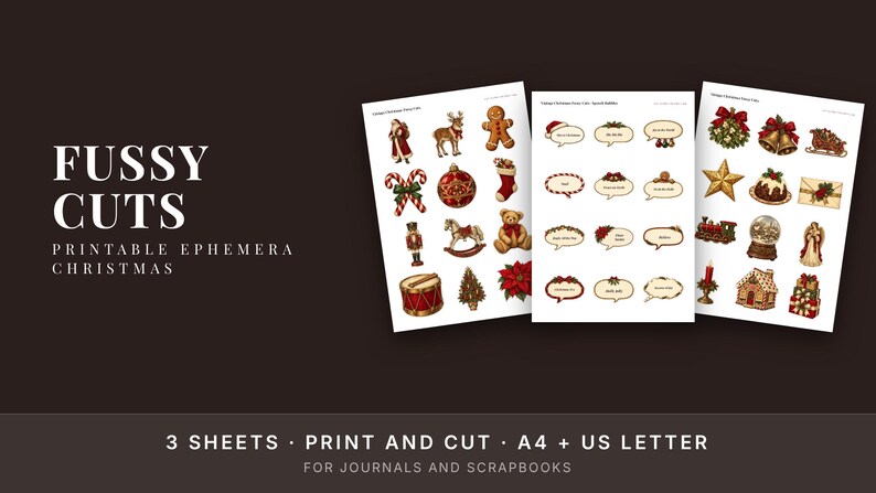 Vintage Christmas Fussy Cuts Printable, Junk Journal Ephemera, Cut Outs and Labels image 2