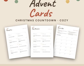 Advent Activity Cards Printable, Christmas Countdown for Family, Kindness and Cozy Ideas