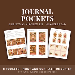 Gingerbread Junk Journal Pockets Printable, Christmas Baking Ephemera, Interactive Kit image 1