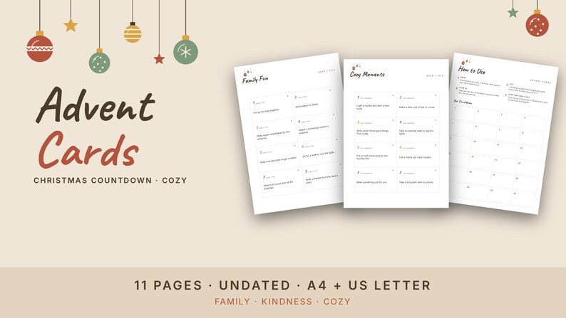 Utskrivbara aktivitetskort för advent, nedräkning till jul för familjen, vänlighet och mysidéer bild 2