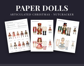 Nutcracker Paper Dolls Printable, 10 Articulated Ballet Puppets, Christmas Kids Craft