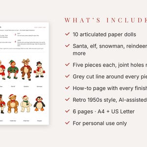 Christmas Paper Dolls Printable, 10 Articulated Retro Santa Puppets, Kids Christmas Craft image 3
