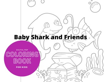 12 Malvorlagen zum Ausdrucken - Baby Shark & Friends - Ausdrucken und Ausmalen für Kinder - 12 Seiten