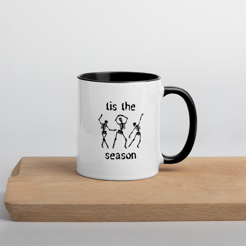 Tis the Season Dancing Skeletons Mug with your choice of Color Inside image 1