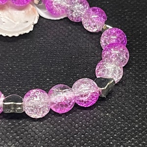 Crackled quartz Beaded Bracelet 6.5 beautiful pink and clear crackled quartz beads with heart spacers. Stackable bracelet. image 4