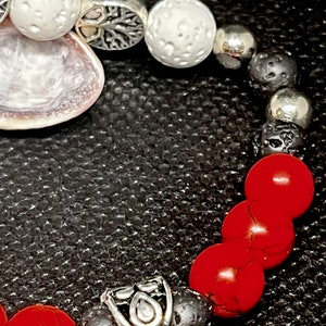 Red Howlite Turquoise, white and black Lava Beaded Diffuser Bracelet 7. Hamsa hand, and tree of life charms Silver beaded spacers. image 2