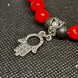 Red Howlite Turquoise, white and black Lava Beaded Diffuser Bracelet 7. Hamsa hand, and tree of life charms Silver beaded spacers. image 4