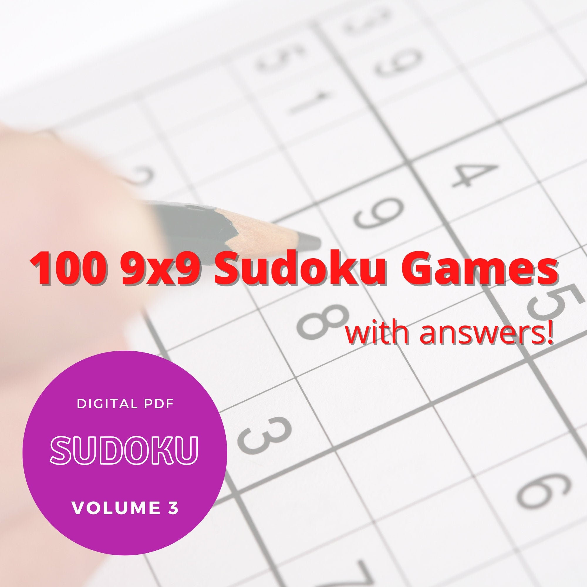 vol 3 printable sudoku game book includes 100 sudoku 9x9 etsy israel