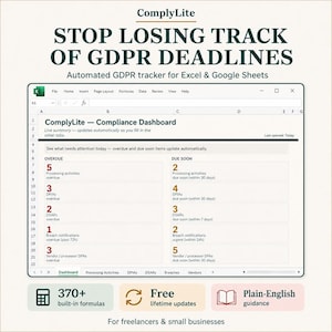 GDPR-nalevingstracker | Geautomatiseerde DSAR, DPIA, datalekregister | Excel Google Sheets