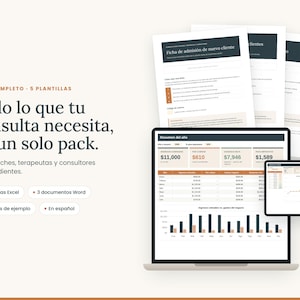 Template pack for coaches and therapists in Spanish, Excel and Word, 5 templates