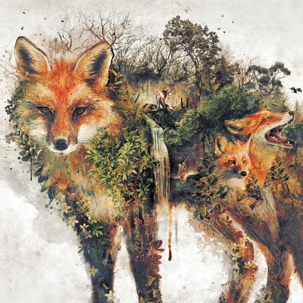 The Red Fox * natural animal surrealism series forest mountains * Fine Art Prints, Wrapped Canvas, Framed Canvas