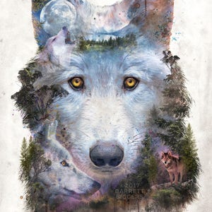 Moon Wolf Pack surrealism animal wolves forest * Fine Art Prints, Wrapped Canvas, Framed Canvas