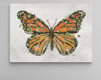 Monarch Butterfly original art canvas or framed canvas prints * floral wildlife tropical insect butterflies boho wall art