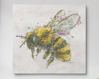 Bumble bee original art canvas or framed canvas prints * Animal insect wall art * Bumblebee floral boho home decor