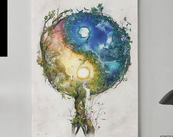 Tao Te Ching Yin Yang original art canvas or framed canvas  * Mindfulness Spiritual Energy Nature wall art  home decor