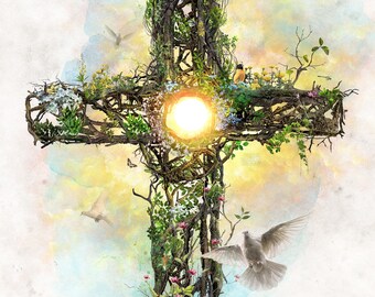 The Christian Floral Cross * Spiritual Original Art * Jesus Christ Wall Art * Christianity * Prints, Canvas Wraps or Framed Canvas