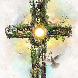 The Christian Floral Cross * Spiritual Original Art * Jesus Christ Wall Art * Christianity * Print