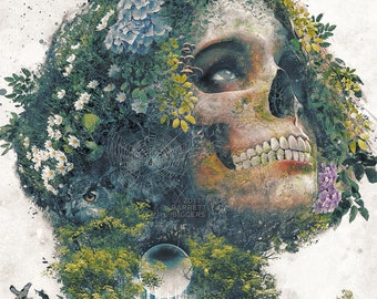 Life and Death * nature forest flowers skull woman fantasy surrealism  * Fine Art Prints, Wrapped Canvas, Framed Canvas