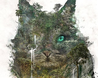 Cat Dreams of Leaving * Fantasy Kitty Lovers * Surreal Pet Art * Premium Prints, Wrapped Canvas or Floating Frame Canvas