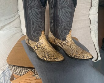 black leather snakeskin boots