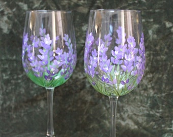Hand Painted Wine Glasses - Lavender Purple (Set of 2)