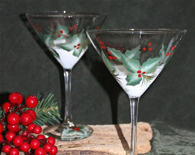 Hand Painted Christmas Martini Glasses set of 2 Etsy