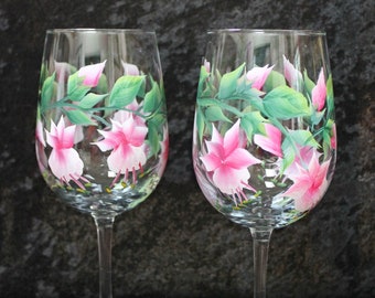 Hand Painted Wine Glasses - Fuchsia Pink  (Set of 2)