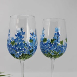 Hand Painted Wine Glasses - Bluebonnets (Set of 2)