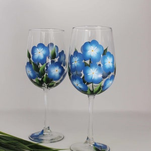 Hand Painted Wine Glasses - Forget-Me-Not (Set of 2)