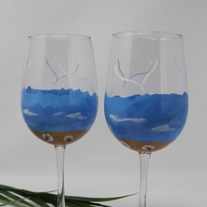 Hand Painted Wine Glasses - Beach and Sand (Set of 2)