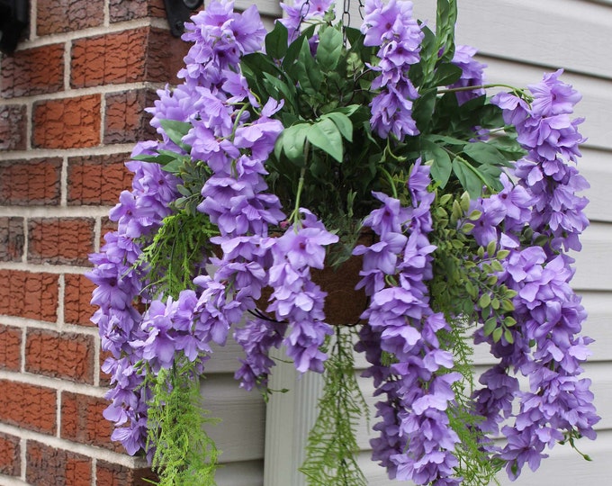 Silk Hanging Plant Delphinium Lavender With Long Greens Etsy