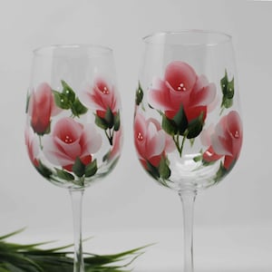 Hand Painted Wine Glasses - Coral Rose (Set of 2)