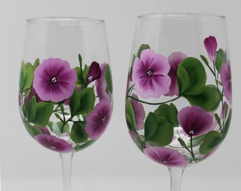 Hand Painted Wine Glasses - Beach Morning Glory (Set of 2)