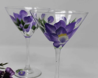Hand Painted Martini Glasses - Lotus Blossom (Set of 2)