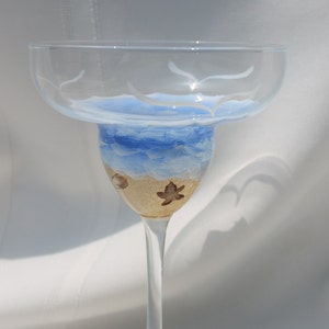 Hand Painted Margarita Glasses - Beach and Sand (Set of 2)