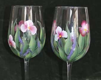 Hand Painted Wine Glasses - Wild Flowers (Set of 2)