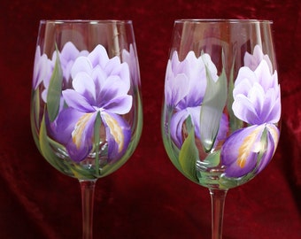 Hand Painted Wine Glasses - Purple Iris (Set of 2)