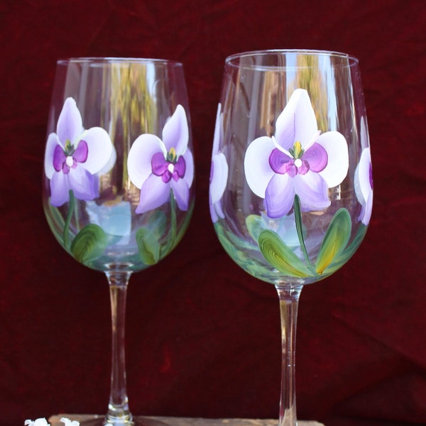 Hand Painted Wine Glasses - Purple Orchids (Set of 2)