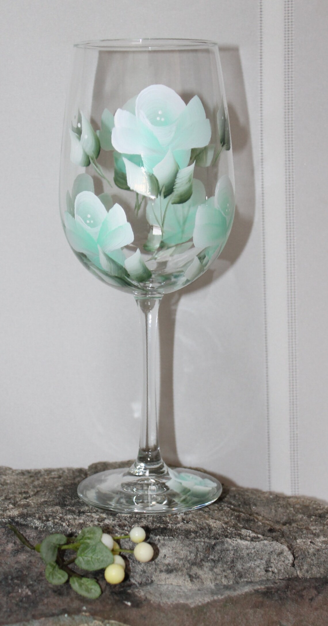 Hand Painted Wine Glasses Roses Mint Green set of 2 Etsy
