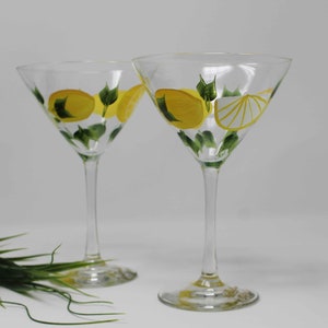 Hand Painted Martini Glasses for Lemon drops Set of 2 image 2