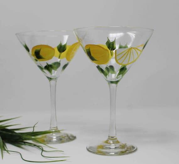 Personalized Martini Glasses Custom Engraved Set of 2- Lemon Drop